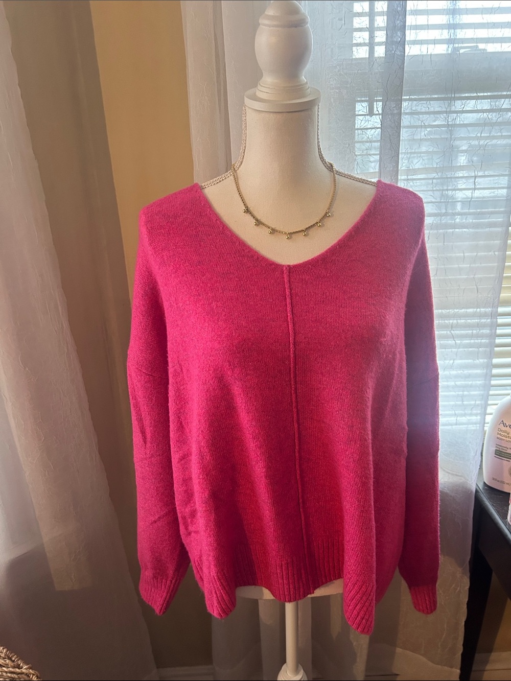 Women’s V-Neck Pink Sweater - Classic Cozy Knit